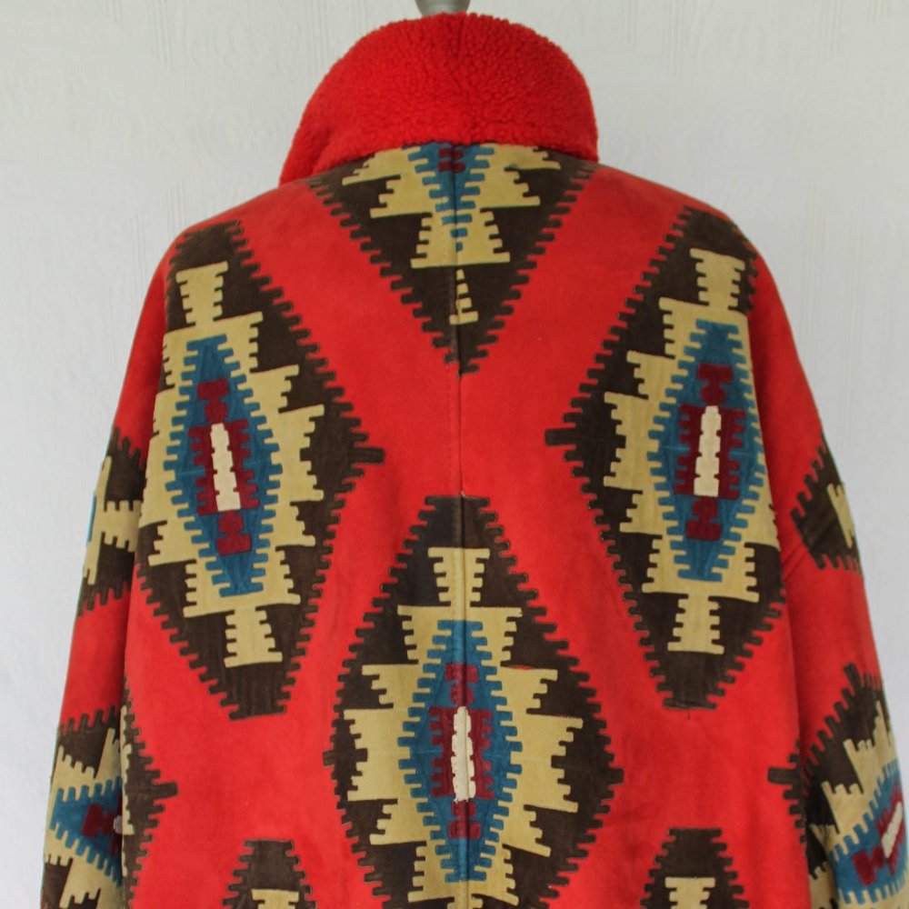 Vintage Valentino Boutique Shearling leather suede Aztec Tribal jacket coat - Picture 10 of 13